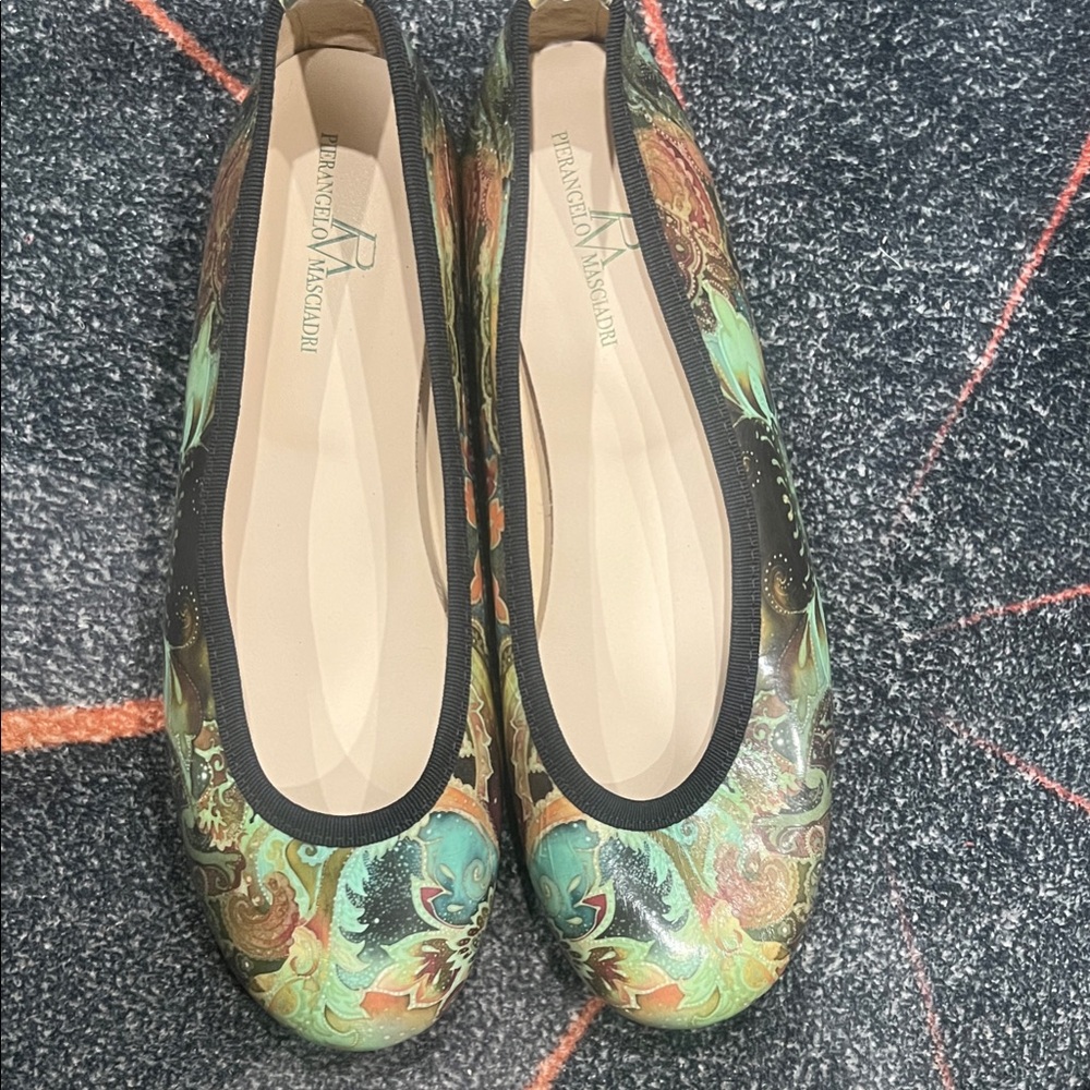 Roberto Cavalli Paisley Ballet Flats in Teal, Green and Black